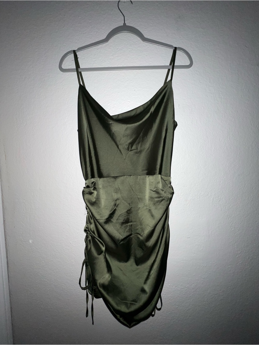 Missguided Olive Green Satin Mini Dress
